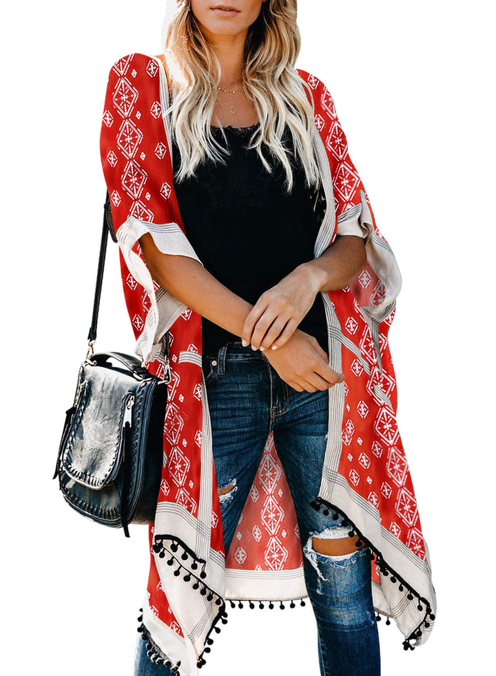 LC85278-3, Red Dokotoo Womens 2023 Fashion Summer Print Kimono Casual Cardigans Loose Cover ups