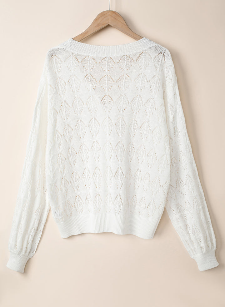 LC271897-1-S, LC271897-1-M, LC271897-1-L, LC271897-1-XL, LC271897-1-2XL, White Dokotoo Cropped Cardigan Sweaters for Women Long Sleeve Crochet Knit Shrug Open Front V-Neck Button up Tops