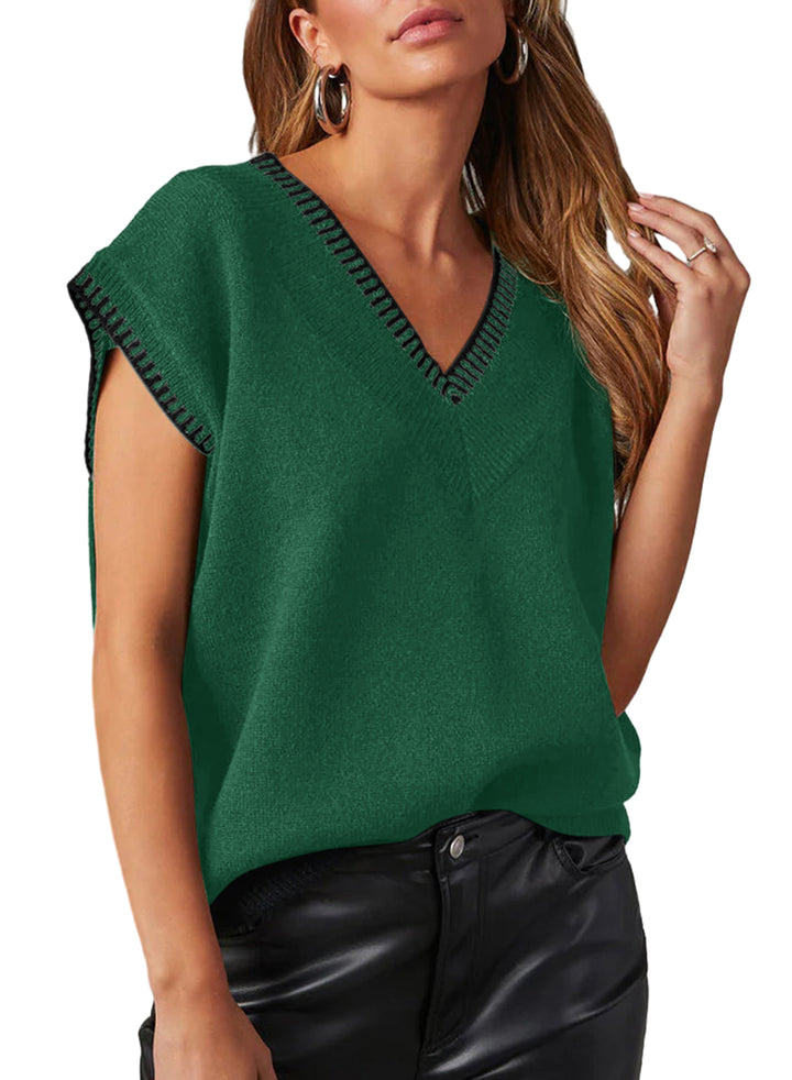 LC2724349-P309-S, LC2724349-P309-M, LC2724349-P309-L, LC2724349-P309-XL, Blackish Green Dokotoo Women's V Neck Sleeveless Sweater Vest Casual Solid Cap Sleeve Knit Pullover Tank Tops 2024 Clothes