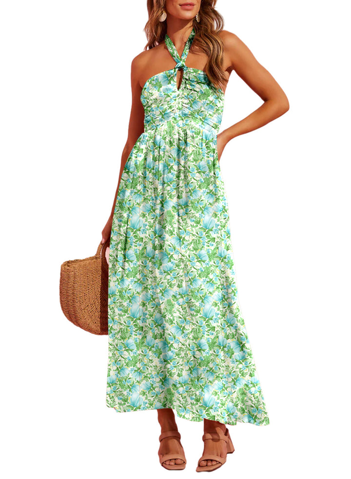 LC6118355-P10920-S, LC6118355-P10920-M, LC6118355-P10920-L, LC6118355-P10920-XL, LC6118355-P10920-2XL, Dokotoo Casual Spring Summer Dresses for Women 2024 Sexy Sleeveless Beach Crossover Backless Cute Elegant Halter Neck Flowy Maxi Dress Green Sundress Large