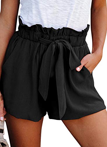 Dokotoo Womens Casual Summer Ruffle Belted Elastic Waist Shorts with Pockets