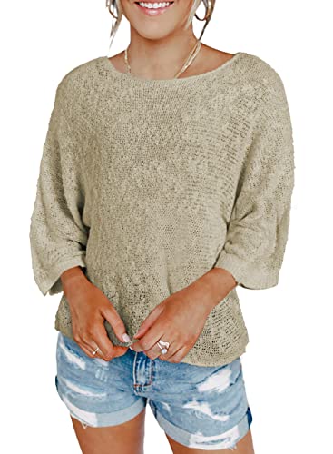 Dokotoo Womens 2022 Cute Summer Fall Color Block Striped Lightweight Comfy Cable Knit Beach Pullover Sweaters