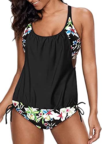 Dokotoo Womens 2023 Fashion Stripes Print Lined Up Double Up Tankini Sets Swimsuits Bathing Suit Swimwear (S-3XL)