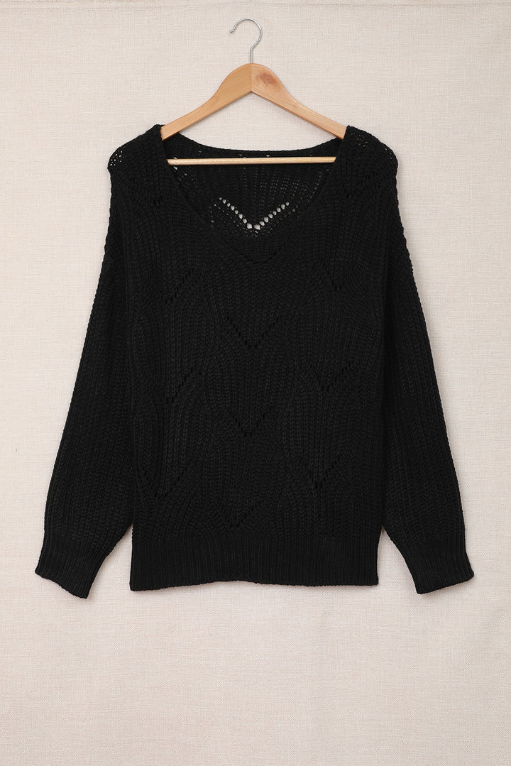 LC272154-2-S, LC272154-2-M, LC272154-2-L, LC272154-2-XL, LC272154-2-2XL, Black Dokotoo Womens 2023 Cute Elegant Soft Crewneck Long Sleeve Hollow Cable Knit Pullover Sweaters