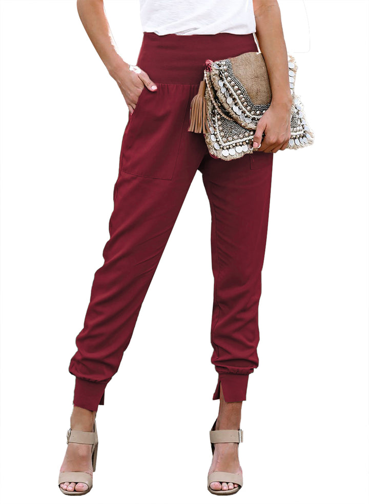 LC771663-3-S, LC771663-3-M, LC771663-3-L, LC771663-3-XL, LC771663-3-2XL, Red Dokotoo Womens Fashion Casual Drawstring Elastic Waist Cotton Jogging Jogger Pants with Pockets