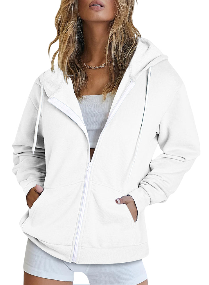 LC253726-1-S, LC253726-1-M, LC253726-1-L, LC253726-1-XL, LC253726-1-2XL, LC253726-1-3XL, LC253726-1-4XL, White Dokotoo Women's Full Zip Up Hoodie Long Sleeve Hooded Sweatshirts Pockets Jacket Coat for Women