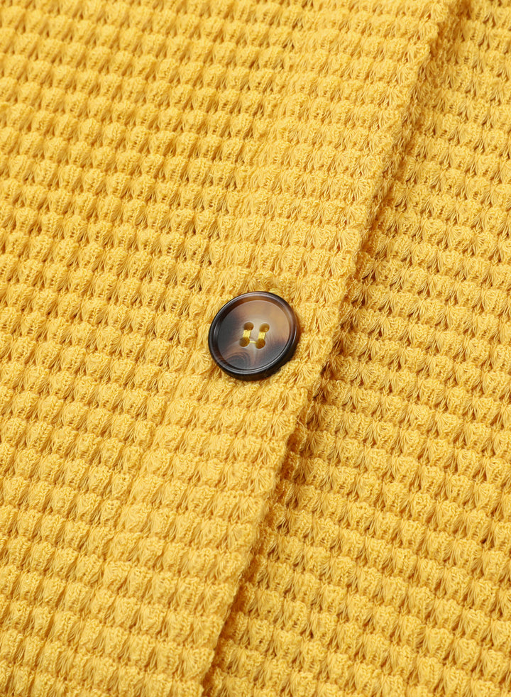 LC2552552-7-S, LC2552552-7-M, LC2552552-7-L, LC2552552-7-XL, LC2552552-7-2XL, Yellow Dokotoo Waffle Knit Button Up Casual Blouse