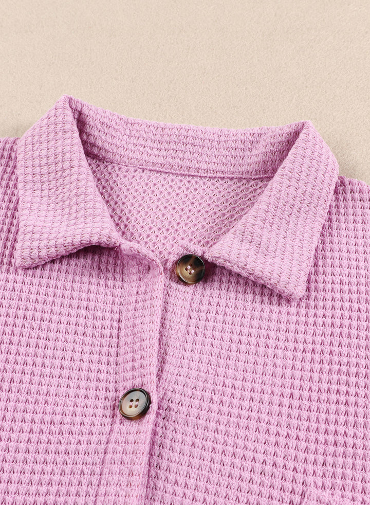 LC2552552-8-S, LC2552552-8-M, LC2552552-8-L, LC2552552-8-XL, LC2552552-8-2XL, Purple Dokotoo Waffle Knit Button Up Casual Blouse