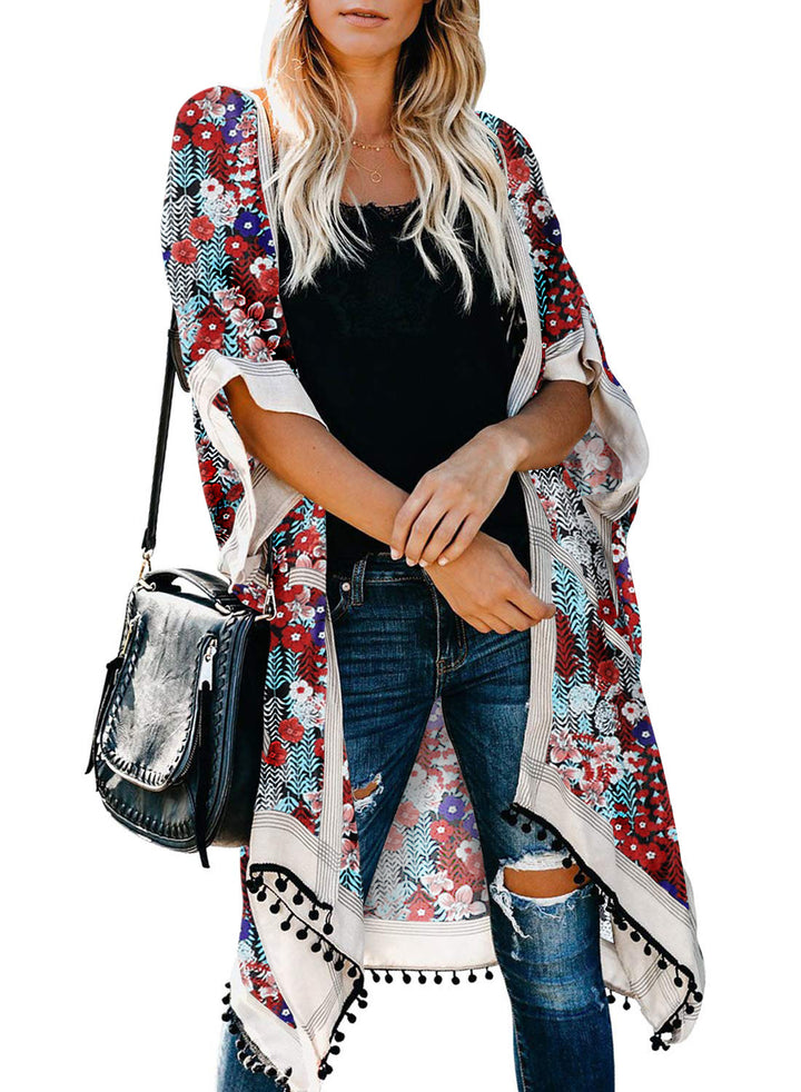 LC85278-103, Red Dokotoo Womens 2023 Fashion Summer Print Kimono Casual Cardigans Loose Cover ups
