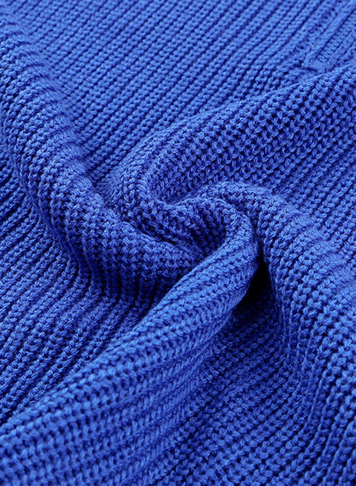 LC2722225-5-S, LC2722225-5-M, LC2722225-5-L, LC2722225-5-XL, LC2722225-5-2XL, Blue Dokotoo Zipped Turtleneck Drop Shoulder Knit Sweater