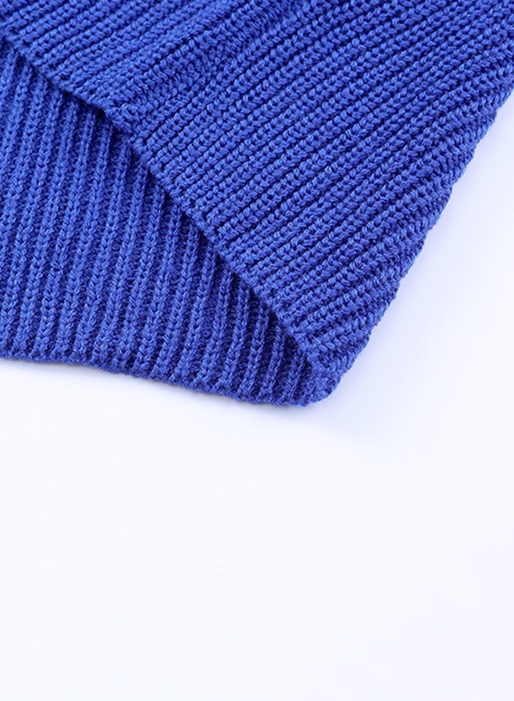 LC2722225-5-S, LC2722225-5-M, LC2722225-5-L, LC2722225-5-XL, LC2722225-5-2XL, Blue Dokotoo Zipped Turtleneck Drop Shoulder Knit Sweater
