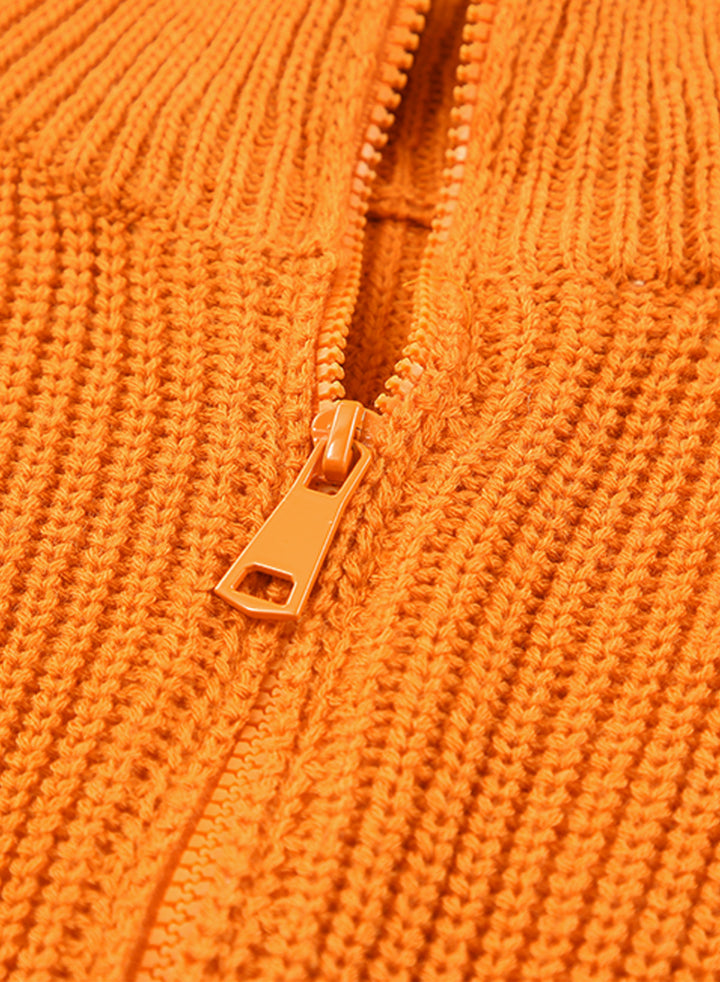 LC2722225-14-S, LC2722225-14-M, LC2722225-14-L, LC2722225-14-XL, LC2722225-14-2XL, Orange Dokotoo Zipped Turtleneck Drop Shoulder Knit Sweater