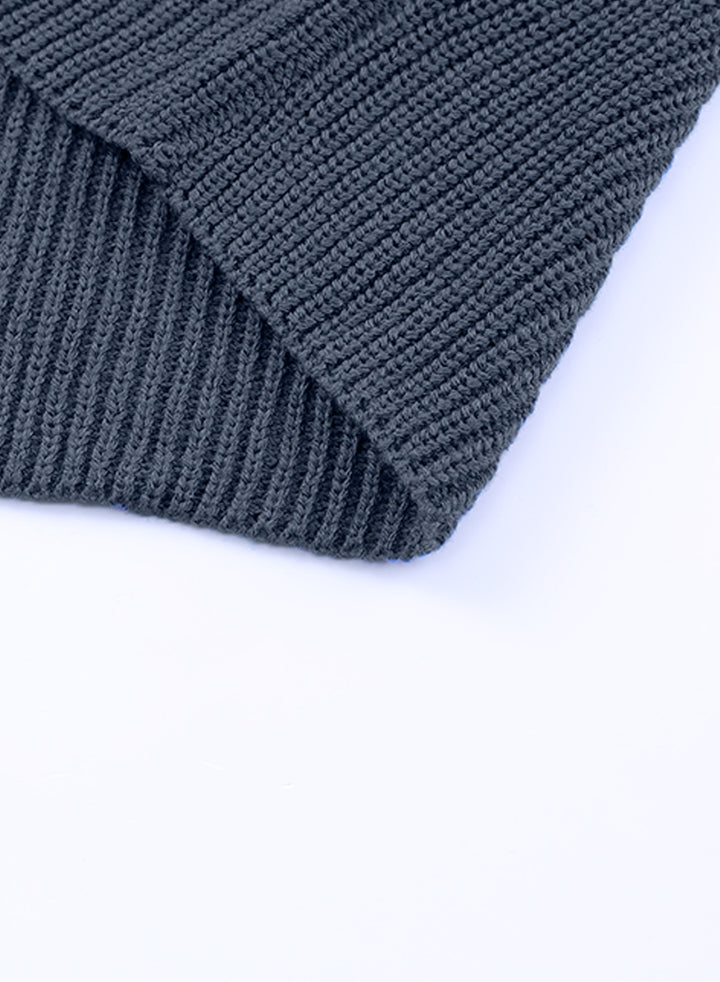 LC2722225-105-S, LC2722225-105-M, LC2722225-105-L, LC2722225-105-XL, LC2722225-105-2XL, Blue Dokotoo Zipped Turtleneck Drop Shoulder Knit Sweater