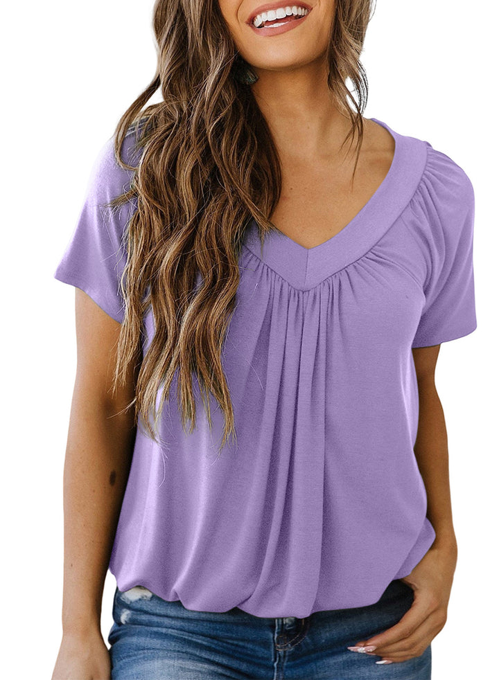 LC25219205-8-S, LC25219205-8-M, LC25219205-8-L, LC25219205-8-XL, LC25219205-8-2XL, Purple Dokotoo Women's Casual Summer T Shirts Short Sleeve V Neck Tops Tshirts