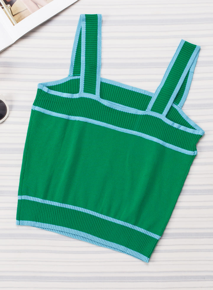 LC276048-9-S, LC276048-9-M, LC276048-9-L, LC276048-9-XL, LC276048-9-2XL, Green Dokotoo Women's Square Neck Knit Crop Tank Tops 2024 Slim Fit Y2K Color Block Sleeveless Cami Shirts