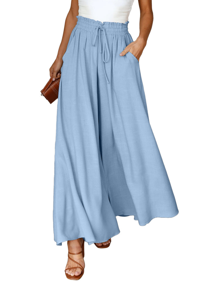LC7711508-4-S, LC7711508-4-M, LC7711508-4-L, LC7711508-4-XL, LC7711508-4-2XL, Sky Blue Dokotoo Pants for Women Casual Elastic Waist Wide Leg Pants with Pockets