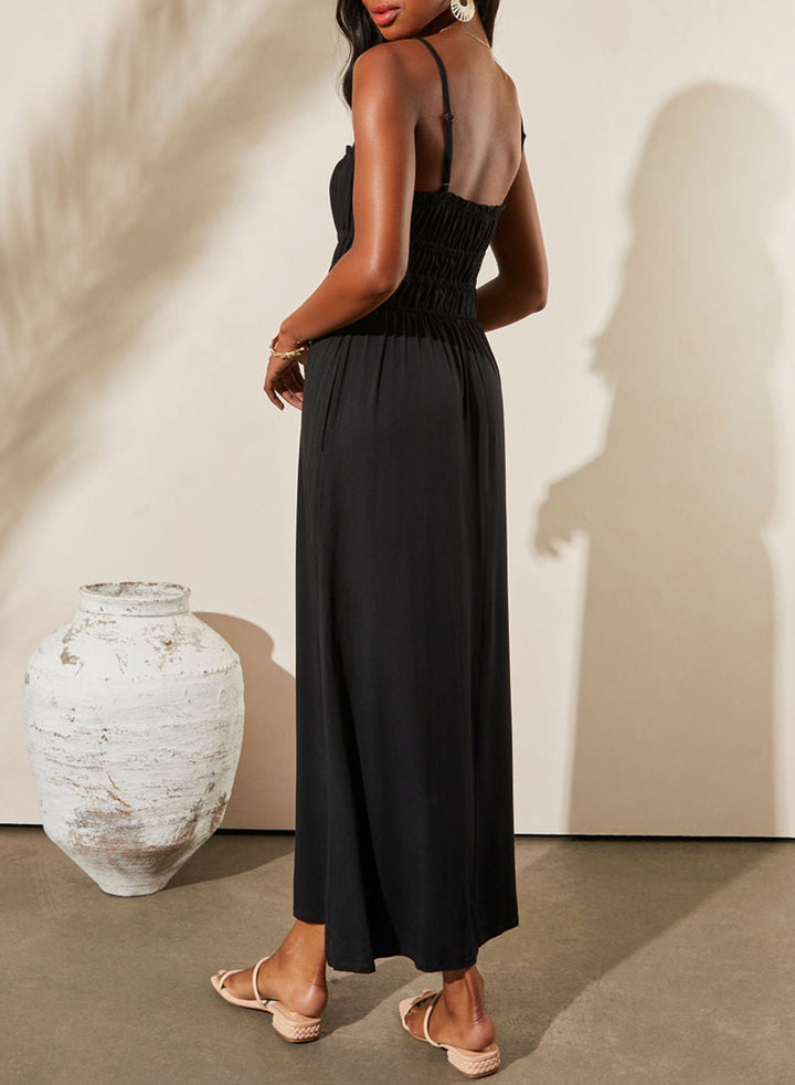 LC6118348-P2-S, LC6118348-P2-M, LC6118348-P2-L, LC6118348-P2-XL, Black Dokotoo Summer Dress Casual Womens Fashion Sleeveless Midi Dress with Pockets Pleat Long Tiered Maxi Dress