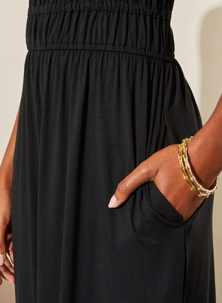 LC6118348-P2-S, LC6118348-P2-M, LC6118348-P2-L, LC6118348-P2-XL, Black Dokotoo Summer Dress Casual Womens Fashion Sleeveless Midi Dress with Pockets Pleat Long Tiered Maxi Dress