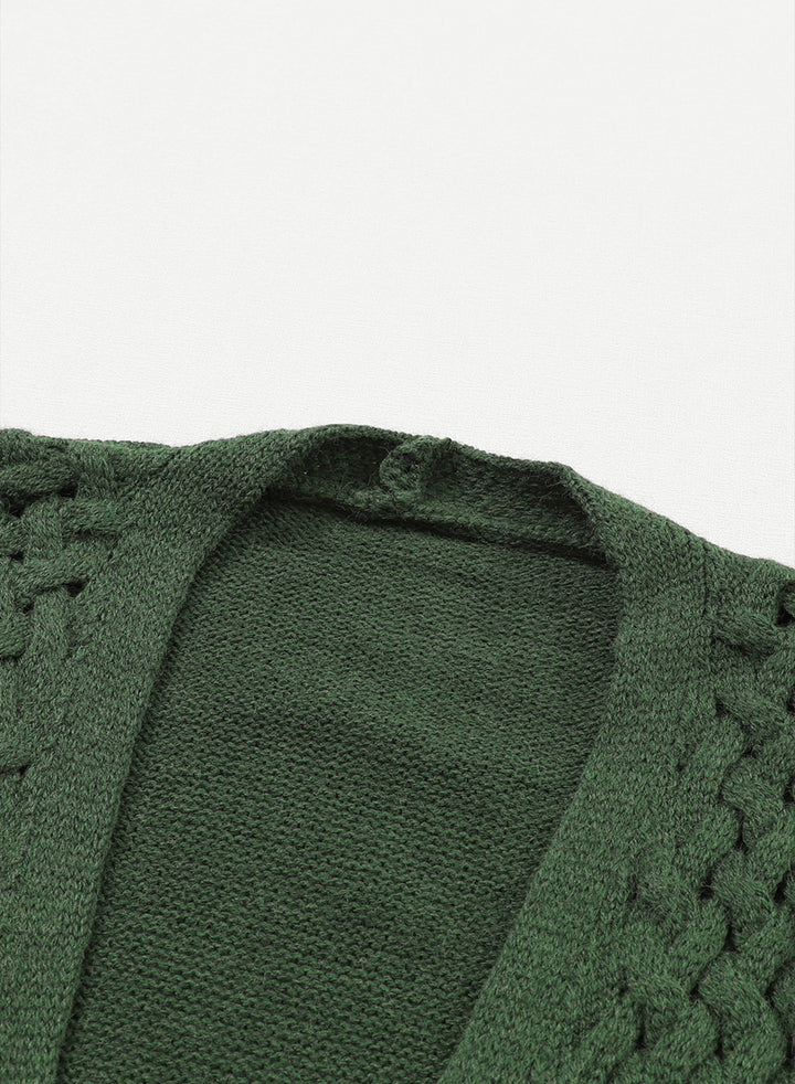 LC271545-9-S, LC271545-9-M, LC271545-9-L, LC271545-9-XL, LC271545-9-2XL, Green Dokotoo Open Front Woven Texture Knitted Cardigan with Pockets