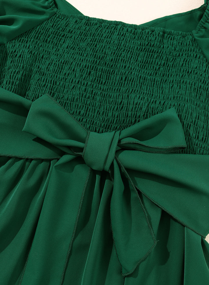 LC6115599-9-S, LC6115599-9-M, LC6115599-9-L, LC6115599-9-XL, LC6115599-9-2XL, Green Dokotoo Women's Wrap V Neck Short Flared Sleeve Wedding Guest Dress Smocked Elastic Waist Tiered Belted Ruffle Hem Mini Dress
