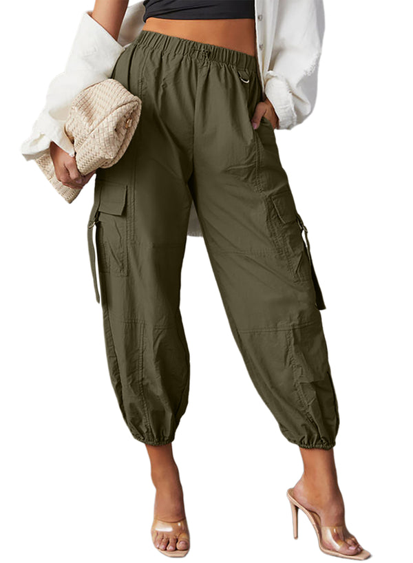 LC7712432-P609-S, LC7712432-P609-M, LC7712432-P609-L, LC7712432-P609-XL, Jungle Green Dokotoo Womens 5 Pocketed Cargo Pants Fit High Waist Casual 2024 Hiking Outdoor Pants S-XL