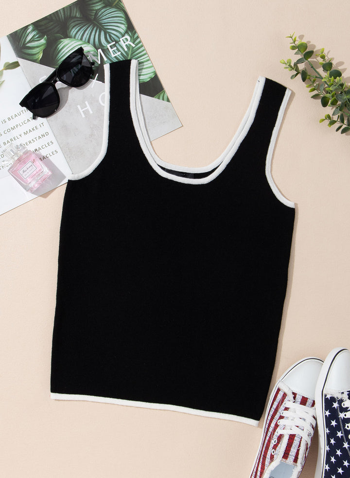 LC276162-P2-S, LC276162-P2-M, LC276162-P2-L, LC276162-P2-XL, LC276162-P2-2XL, Black Dokotoo Womens Tank Tops Summer Sleeveless Scoop Neck Ribbed Knit Color Block Basic Slim Fitted Cami Tee Shirts