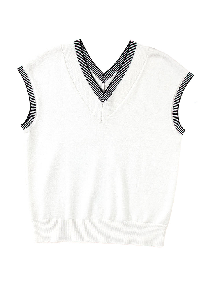 LC2724349-P1-S, LC2724349-P1-M, LC2724349-P1-L, LC2724349-P1-XL, White Dokotoo Women's V Neck Sleeveless Sweater Vest Casual Solid Cap Sleeve Knit Pullover Tank Tops 2024 Clothes