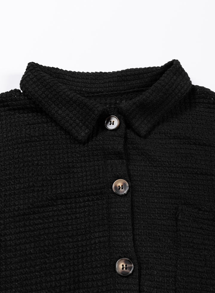 LC2552552-2-S, LC2552552-2-M, LC2552552-2-L, LC2552552-2-XL, LC2552552-2-2XL, Black Dokotoo Waffle Knit Button Up Casual Blouse