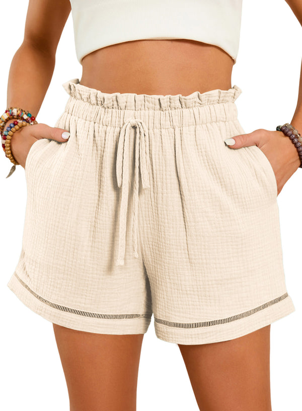 LC731441-15-S, LC731441-15-M, LC731441-15-L, LC731441-15-XL, Beige Dokotoo Womens Casual Shorts High Waisted 2023 Drawstring Cute Comfy Elastic Summer Shorts with Pockets S-XL