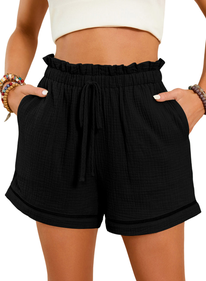 LC731441-2-S, LC731441-2-M, LC731441-2-L, LC731441-2-XL, Black Dokotoo Womens Casual Shorts High Waisted 2023 Drawstring Cute Comfy Elastic Summer Shorts with Pockets S-XL