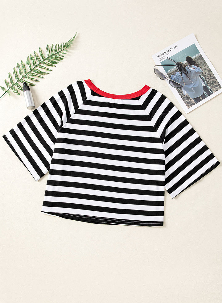 LC25223245-P219-S, LC25223245-P219-M, LC25223245-P219-L, LC25223245-P219-XL, Black Stripe Dokotoo Tops for Women Striped 2024 Fashion T Shirts for Women Color Blocking Design Loose Basic Tee