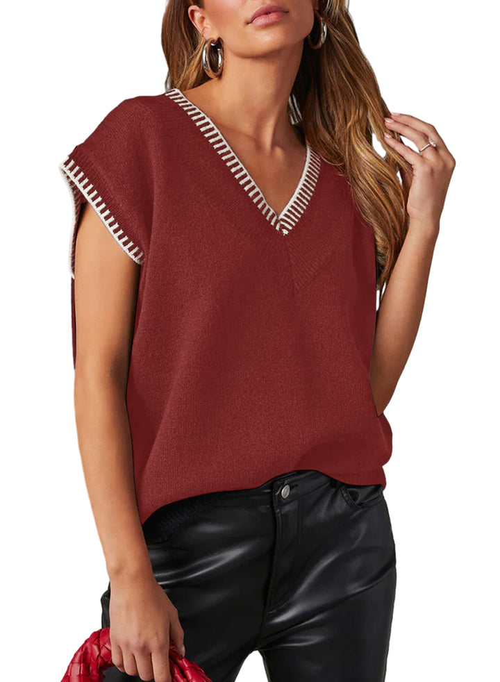 LC2724349-P403-S, LC2724349-P403-M, LC2724349-P403-L, LC2724349-P403-XL, Red Dahlia Dokotoo Women's V Neck Sleeveless Sweater Vest Casual Solid Cap Sleeve Knit Pullover Tank Tops 2024 Clothes