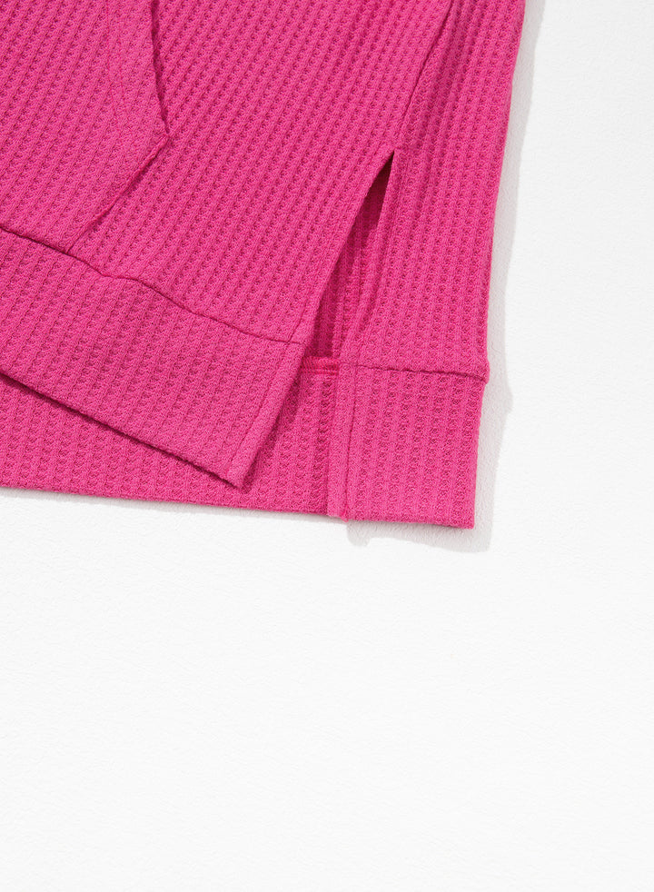 LC25316455-P3010-S, LC25316455-P3010-M, LC25316455-P3010-L, LC25316455-P3010-XL, LC25316455-P3010-2XL, Bonbon Dokotoo Womens Summer Oversized Shirts 2024 Short Sleeve Drawstring Hoodies Waffle Knit Side Slit Tunic Tops with Pocket