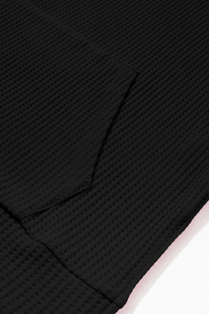 LC25316455-P202-S, LC25316455-P202-M, LC25316455-P202-L, LC25316455-P202-XL, LC25316455-P202-2XL, Color black Dokotoo Womens Summer Oversized Shirts 2024 Short Sleeve Drawstring Hoodies Waffle Knit Side Slit Tunic Tops with Pocket