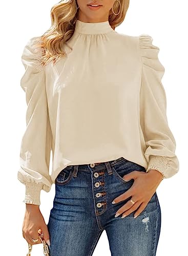 Dokotoo Womens 2023 Long Sleeve High Neck Puff Long Sleeve Casual Loose Shirts Tops and Blouses