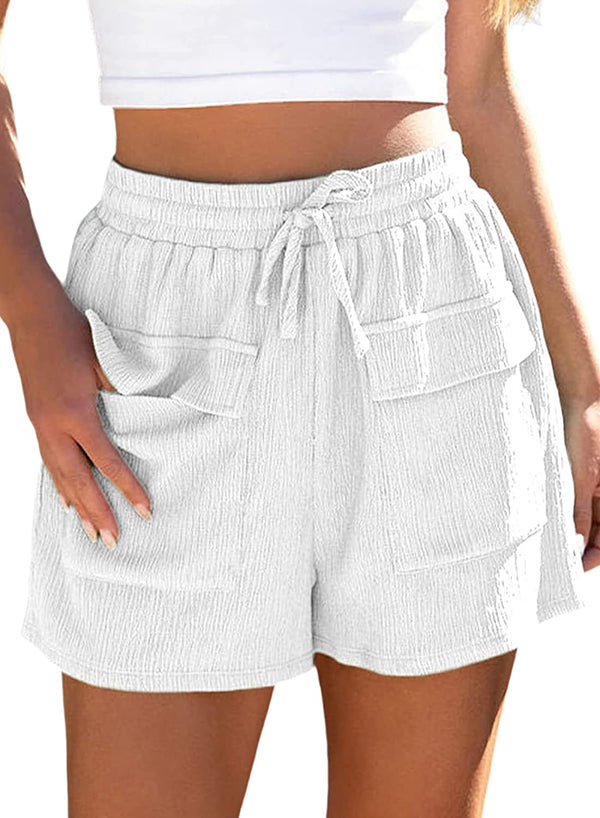 Dokotoo Womens 2023 Casual Shorts Waist Drawstring Front Pockets Comfy Elastic Summer Shorts with Pockets S-XL