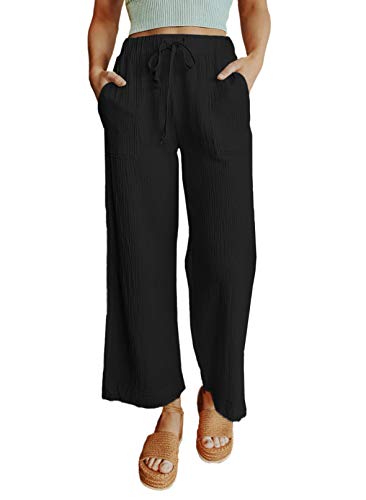 Dokotoo Women's 2022 Fashion Casual Elastic High Waisted Wide Leg Loose Work Long Palazzo Pants Trousers with Pockets