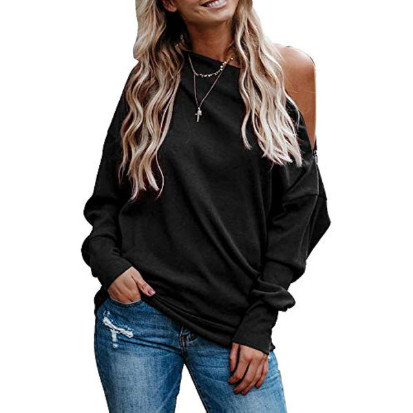 Dokotoo Women's Off The Shoulder Batwing Long Sleeve Sweatshirt Casual Loose Pullover Tops