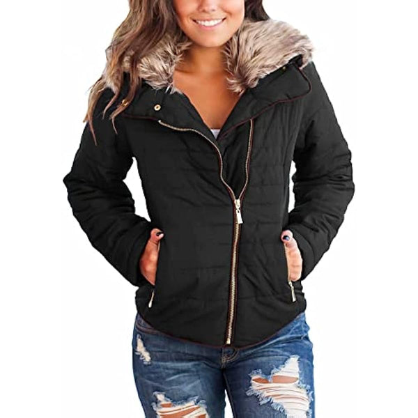 Dokotoo Womens Winter 2023 Fashion Zip Up Quilted Jacket Coat Outerwear (S-XXL,No Hooded)