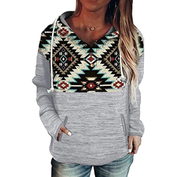 Dokotoo Womens 2023 Winter Fall Button Collar Drawstring Stitching Sweatshirts Hoodies Pullover