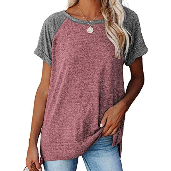 Dokotoo 2023 Womens Summer Color Block Contrast Short Sleeve T-Shirt Casual Loose Tunic Top